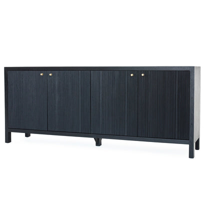 Sun Republic Matte Black sideboard with gold handles on a white background
