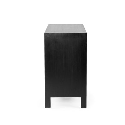 Sun Republic Matte Black sideboard with gold handles on a white background