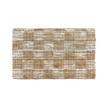 Textured woven mat with a checkered pattern on a white background
