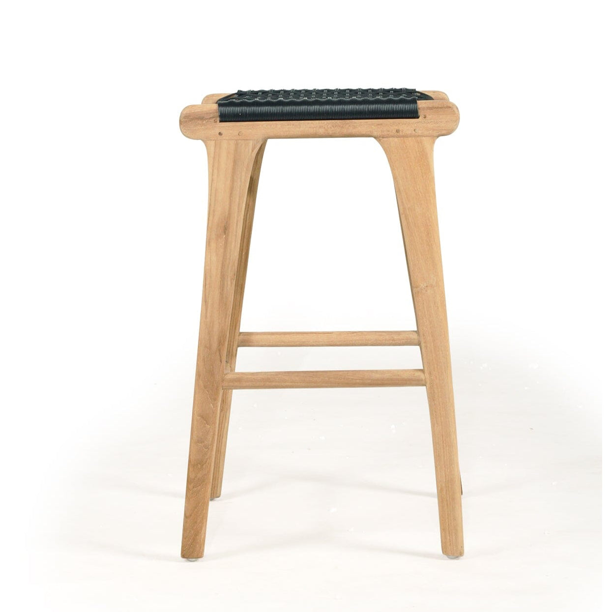 Wooden bar stool with a black seat on a white background