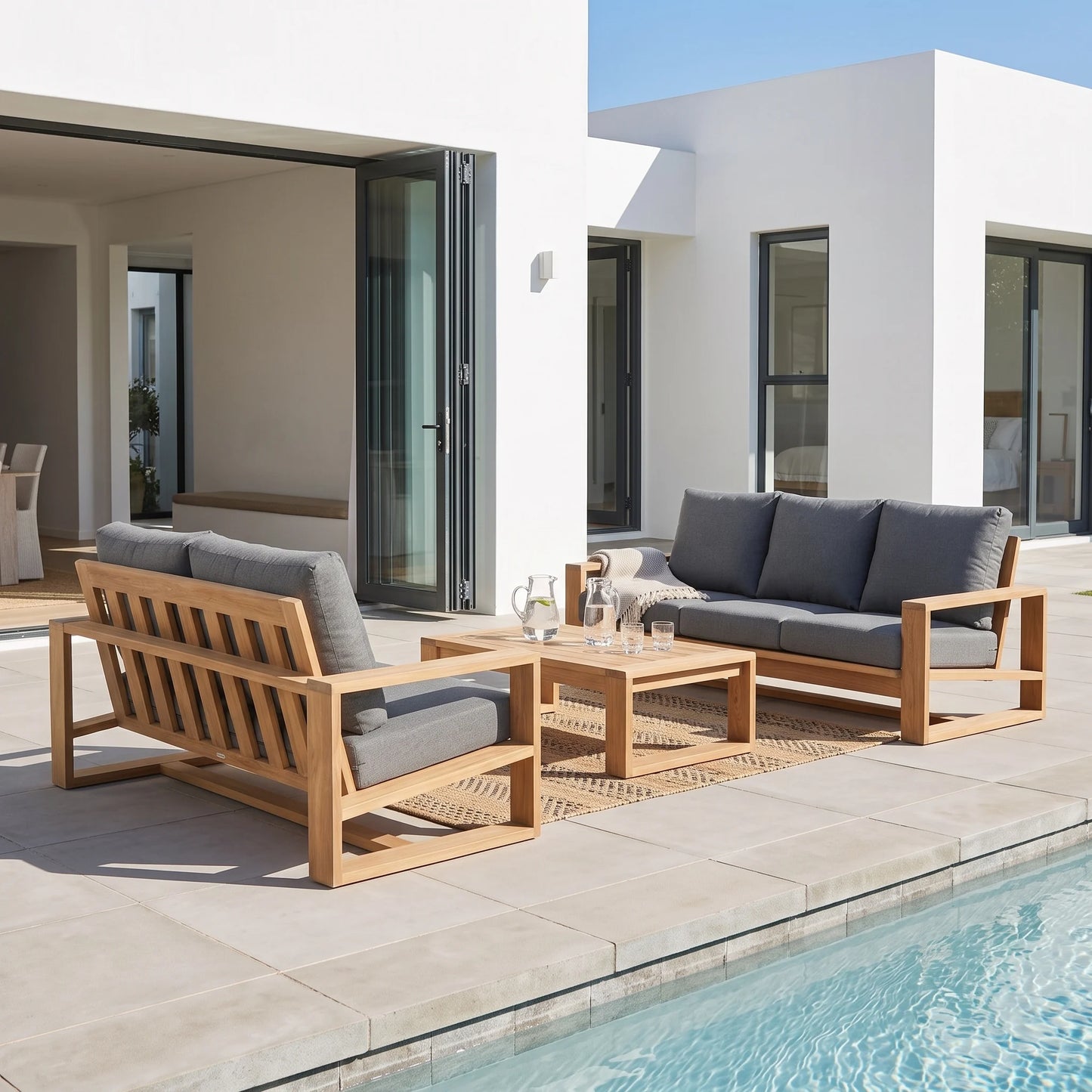 Bora Bora 2 Seater Outdoor Sofa – Teak / Slate Grey