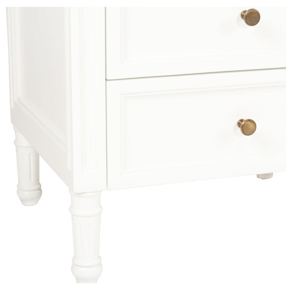 White nightstand with two drawers on a white background