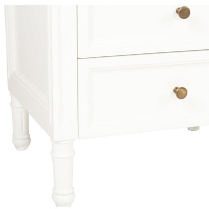White nightstand with two drawers on a white background