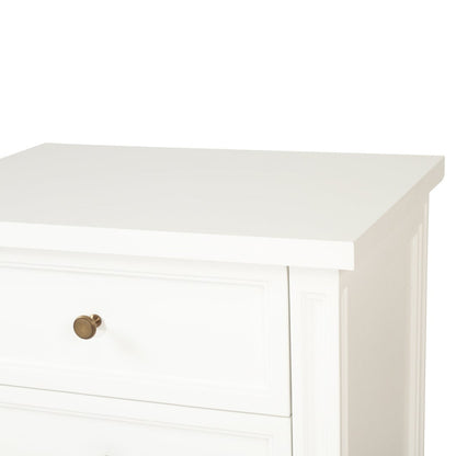 White nightstand with a small drawer on a white background