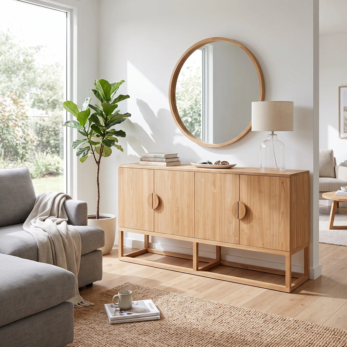 Flynn Solid Teak Sideboard Natural - 200cm | 4 Door