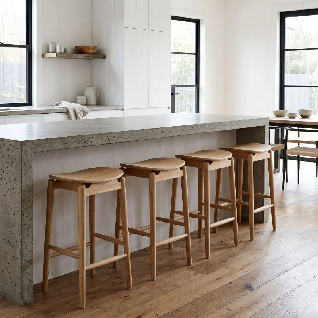 Sun Republic American Oak counter stools in a kitchen setting.