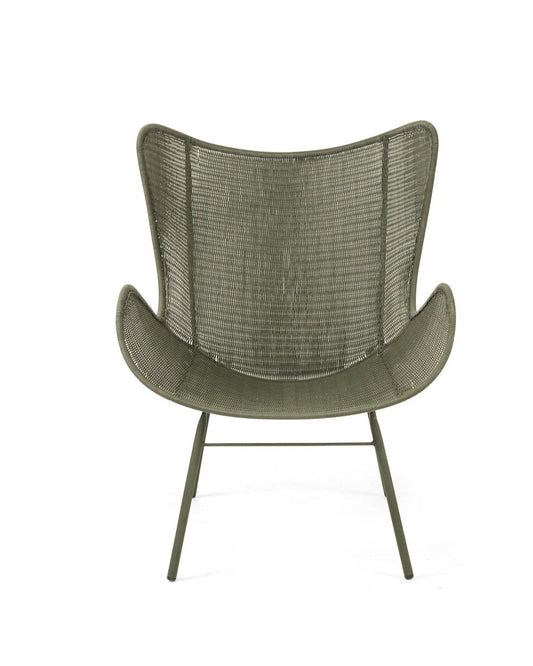 Green wicker chair on a white background