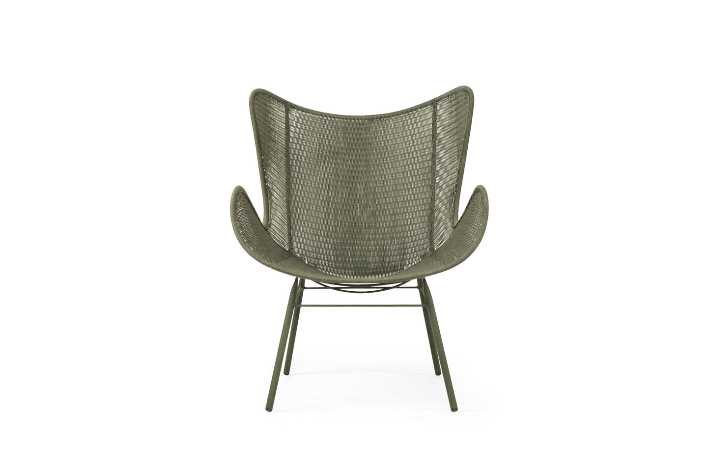 Moss green outdoor wingback chair on a white background
