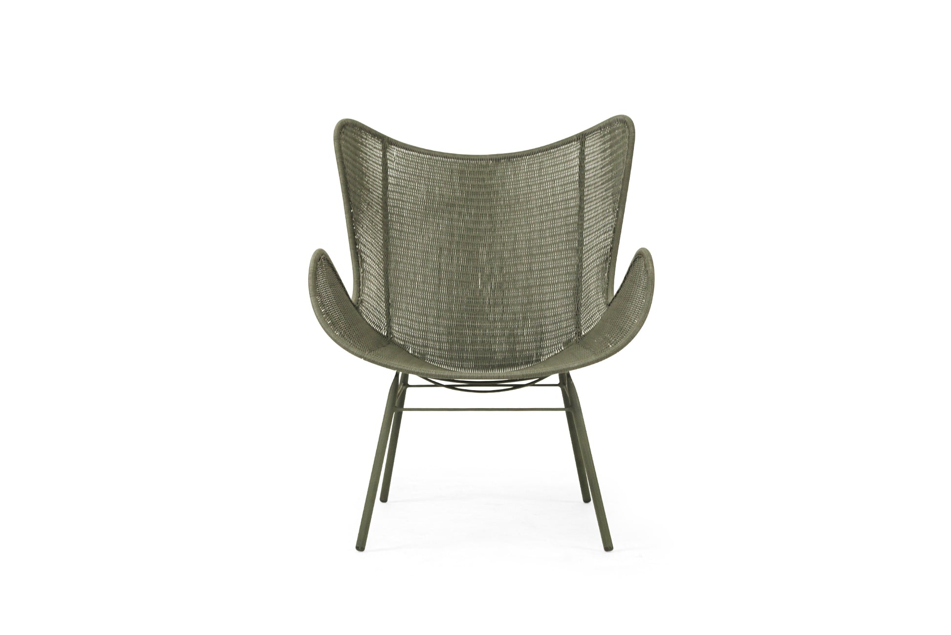 Moss green outdoor wingback chair on a white background