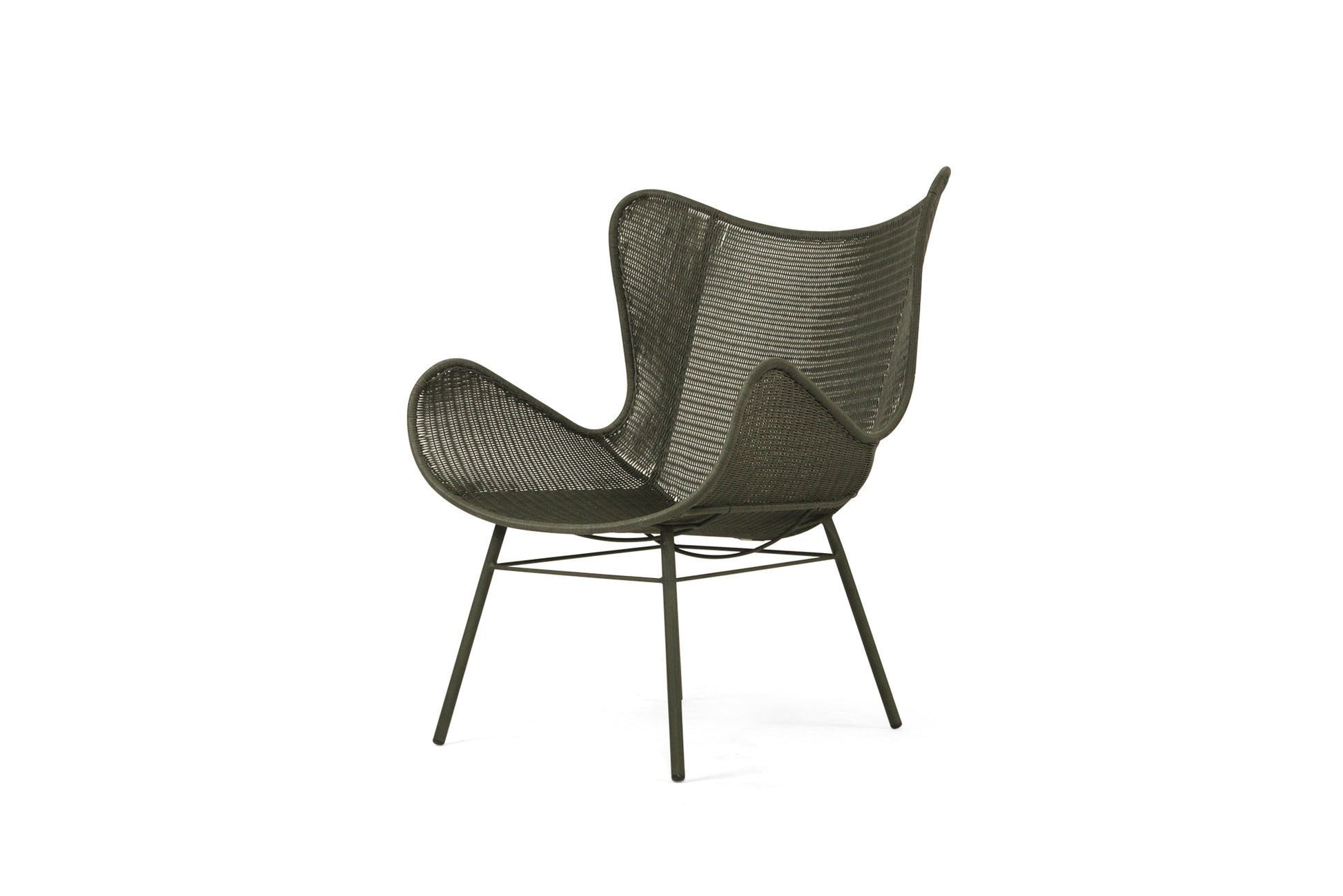 Modern chair with wicker backrest and metal frame on a white background
