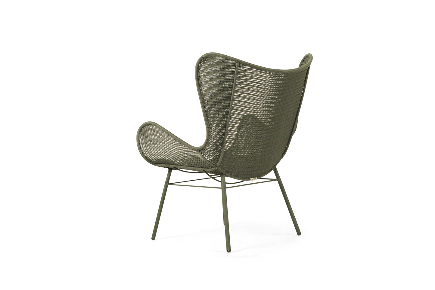 Moss green outdoor wingback chair on a white background