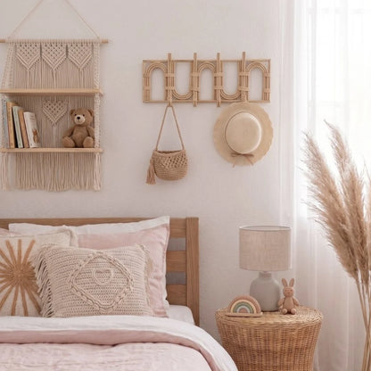 Sun Republic Rattan Multi Wall Hook styled in a little girls room 