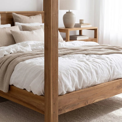 Solid Natural Teak Four Poster Bed – Queen & King | Made-To-Order