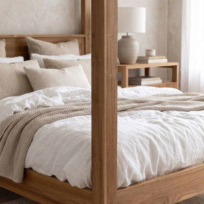 Solid Natural Teak Four Poster Bed – Queen & King | Made-To-Order