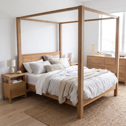 Solid Natural Teak Four Poster Bed – Queen & King | Made-To-Order