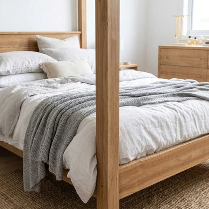 Solid Natural Teak Four Poster Bed – Queen & King | Made-To-Order