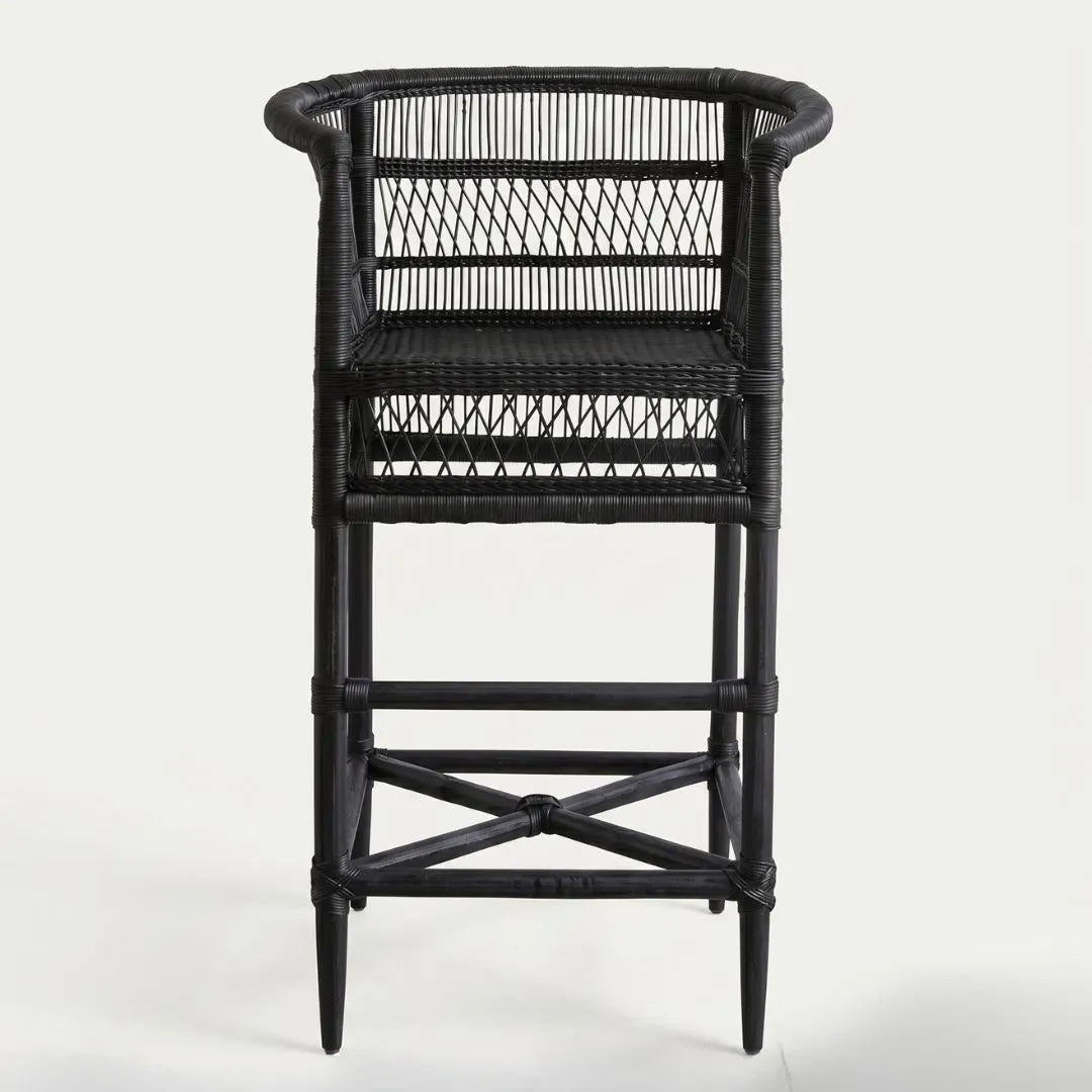 Black wicker bar stool on a white background