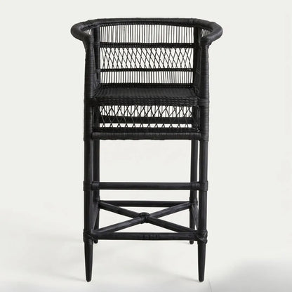 Black wicker bar stool on a white background