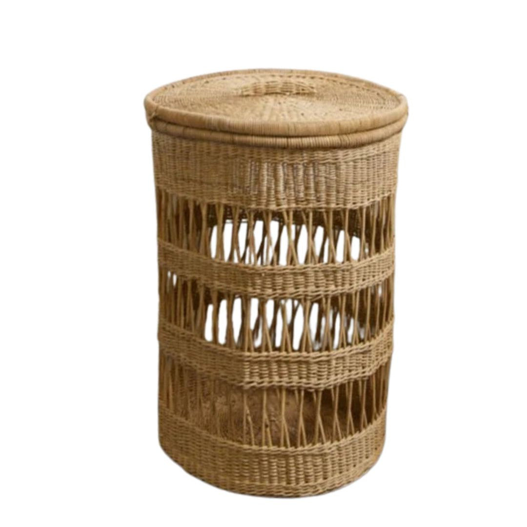 woven cane laundry basket