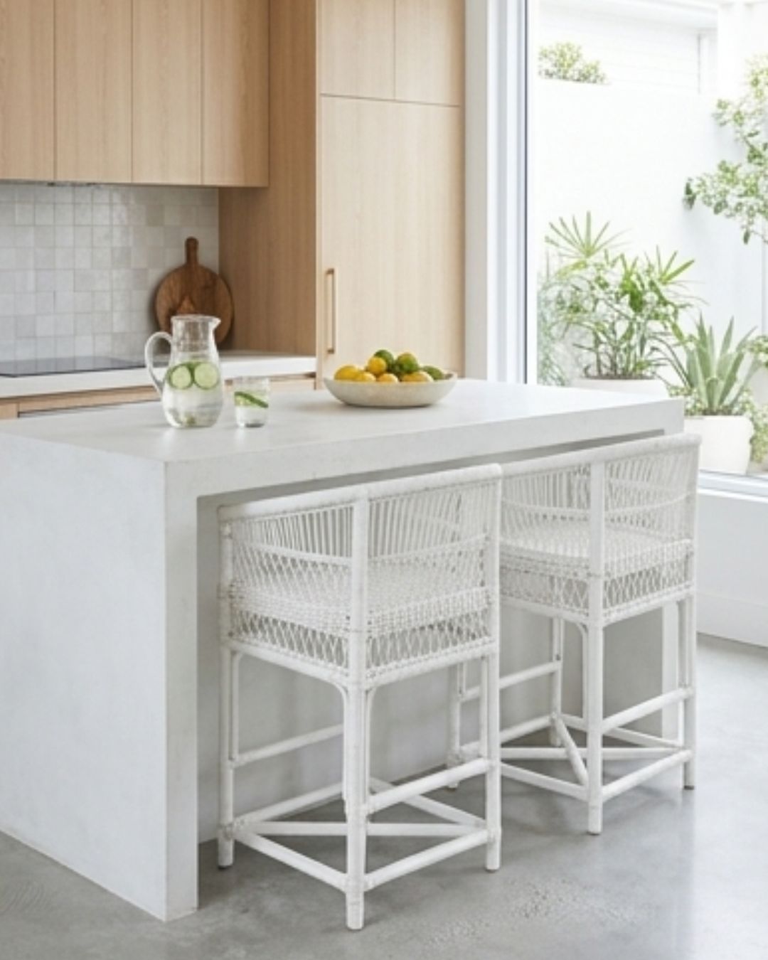 white woven cane bar stools