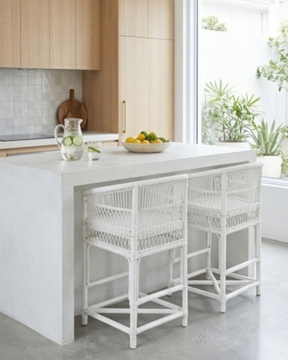 white woven cane bar stools