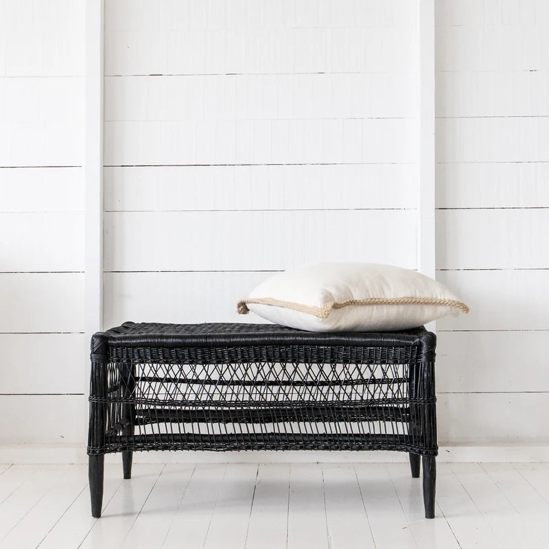Traditional Open-Weave Coffee Table / Bench – Handwoven Cane