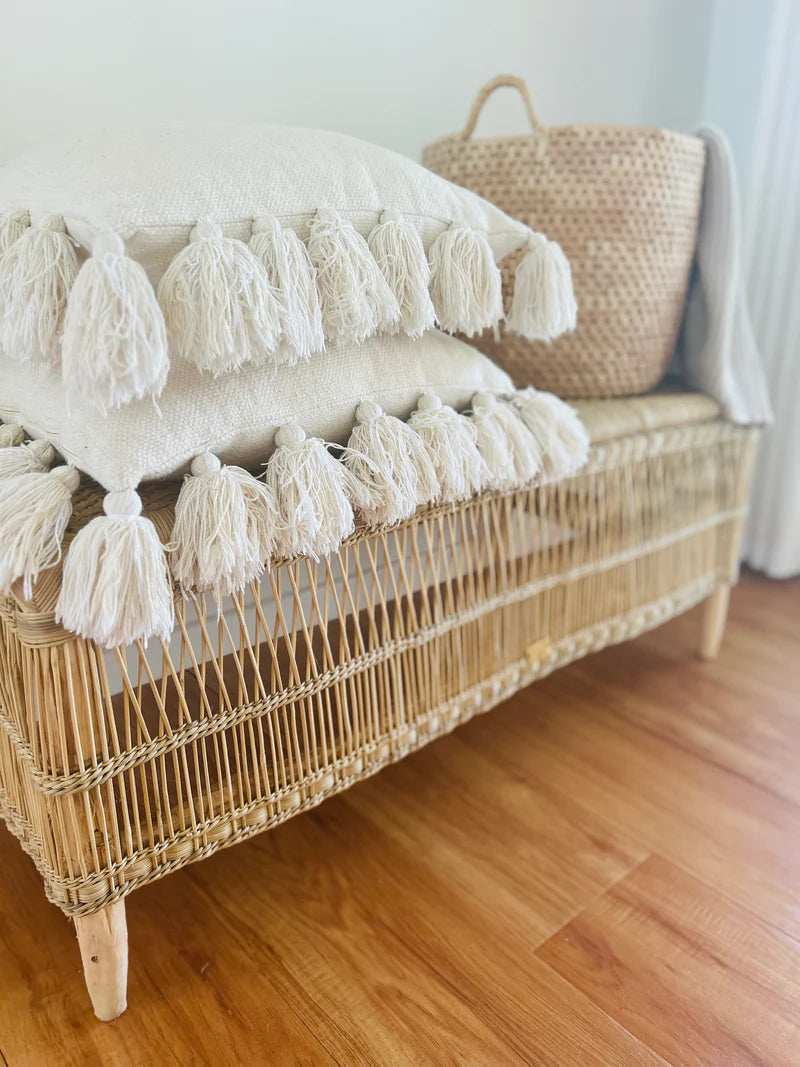 Traditional Open-Weave Coffee Table / Bench – Handwoven Cane