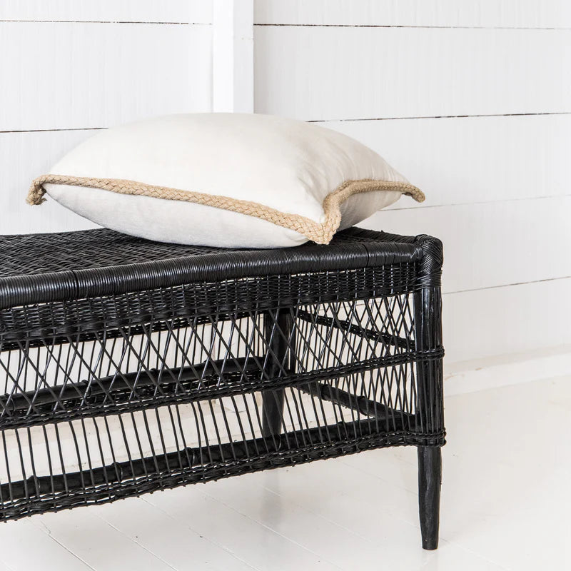 Traditional Open-Weave Coffee Table / Bench – Handwoven Cane