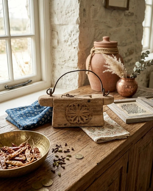 Vintage Indian Carved Oil Pot