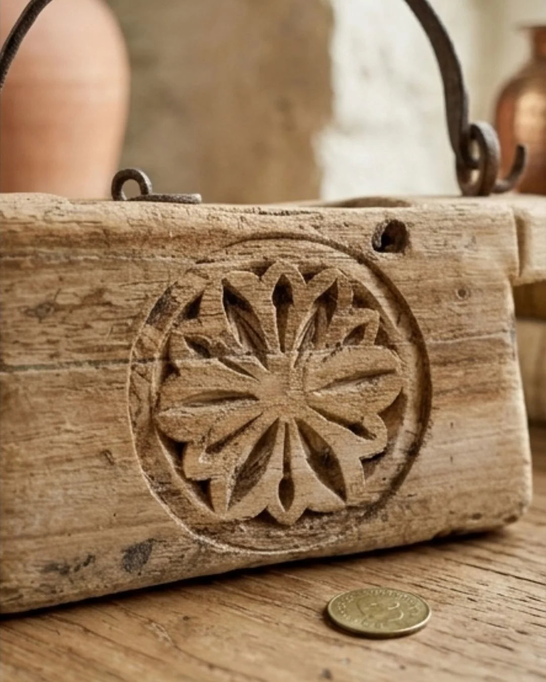 Vintage Indian Carved Oil Pot