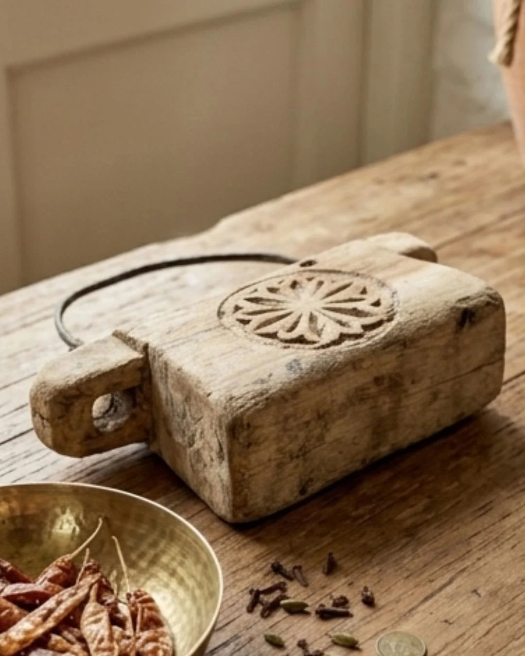 Vintage Indian Carved Oil Pot