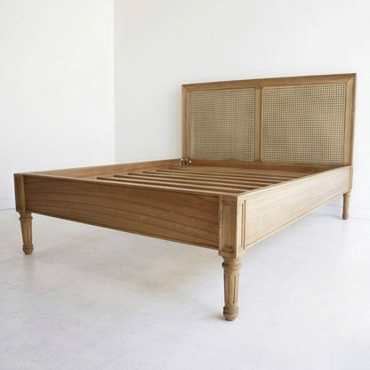 Cayman Cedar & Rattan Bed Frame - Weathered Oak