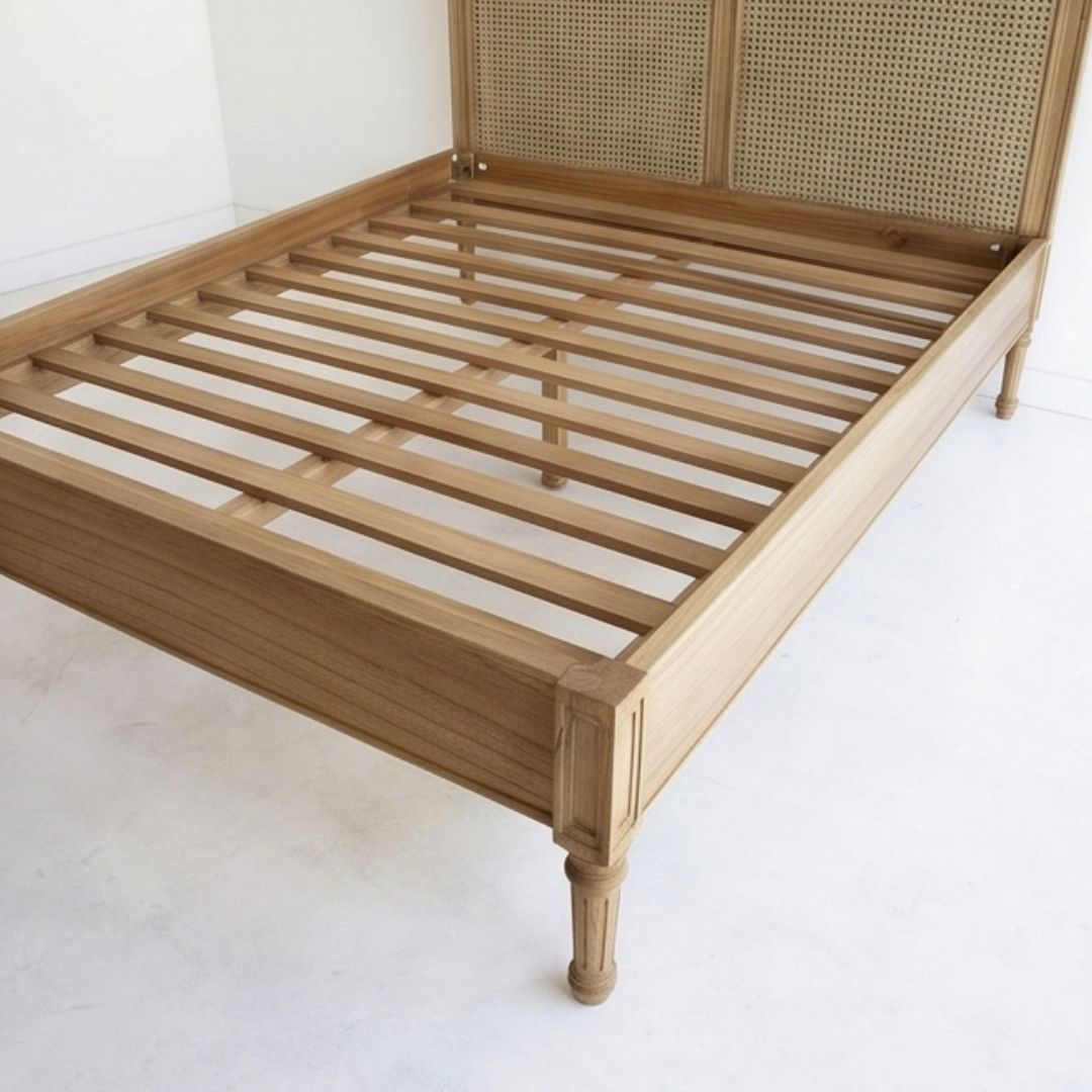 Cayman Cedar & Rattan Bed Frame - Weathered Oak