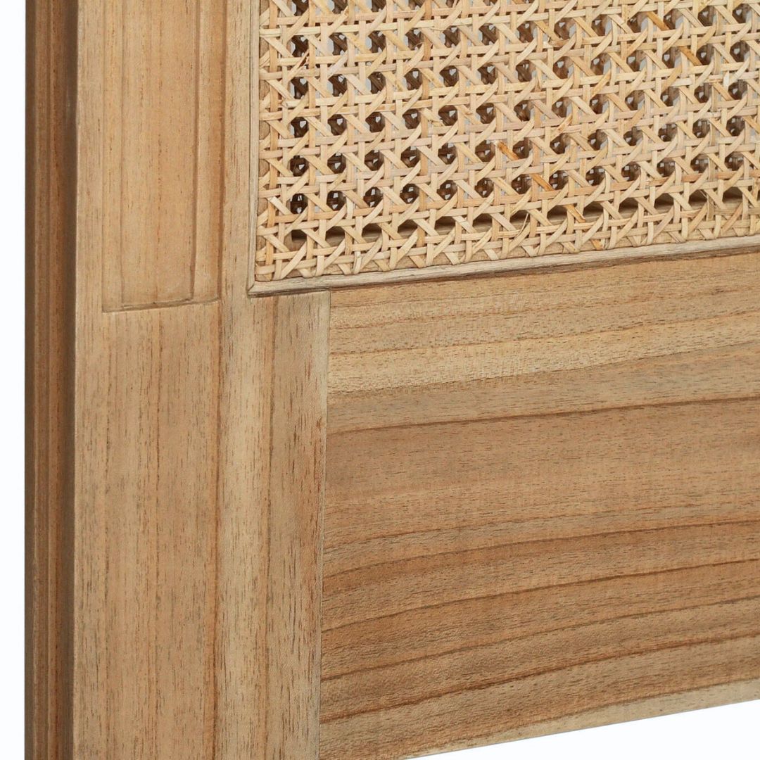Wooden door with wicker panel detail