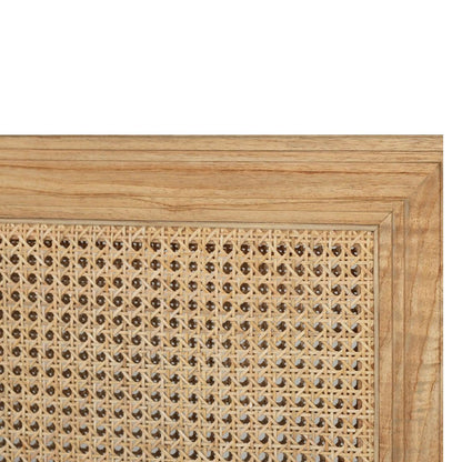 Close-up of a wooden frame with a woven mat design on a white background
