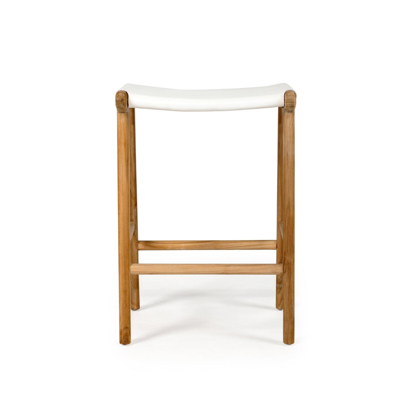 White leather and teak kitchen counter stool