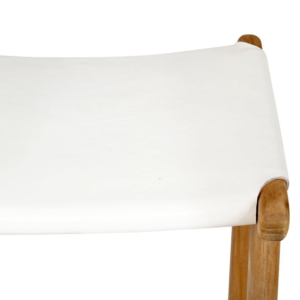  white leather and teak counter stools