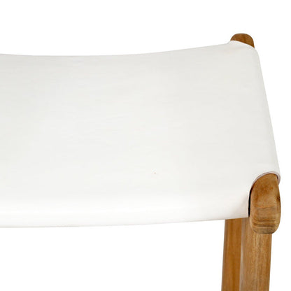  white leather and teak counter stools