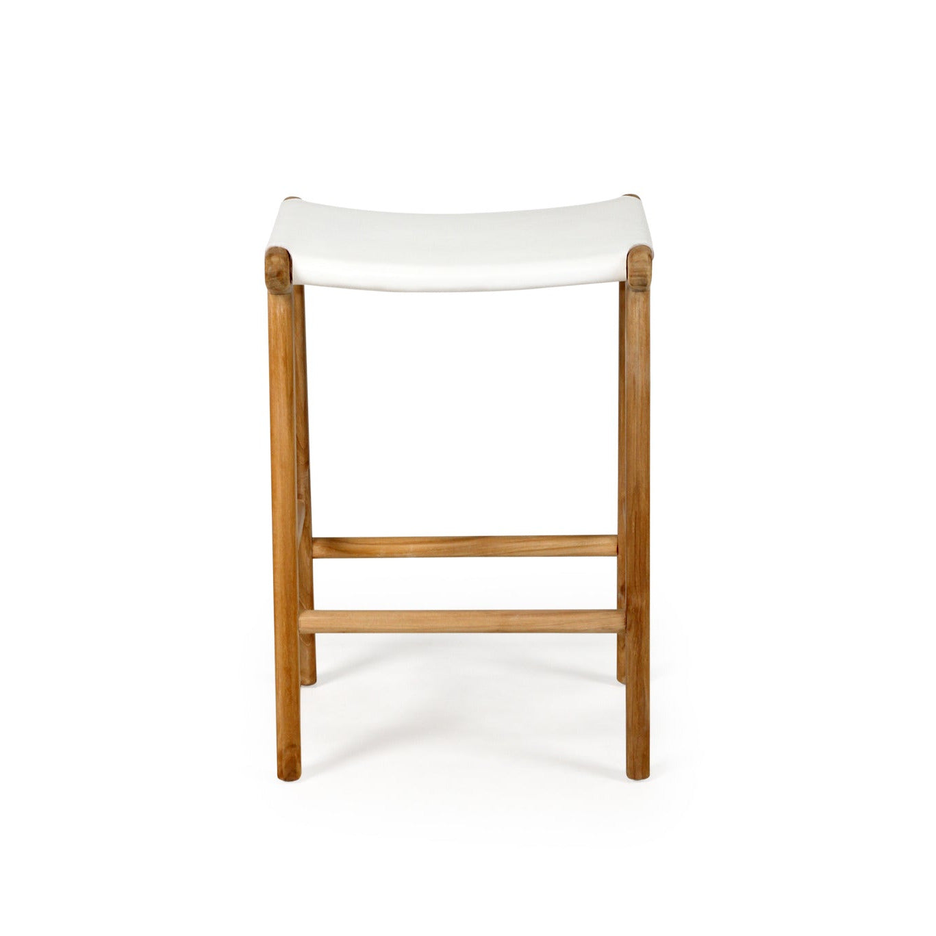  white leather and teak counter stools