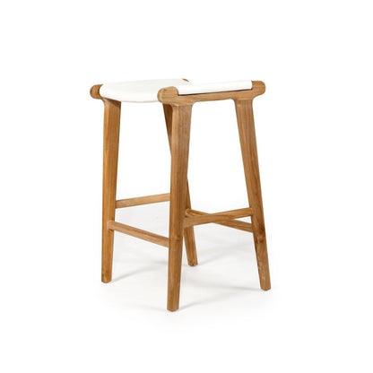  white leather and teak counter stools