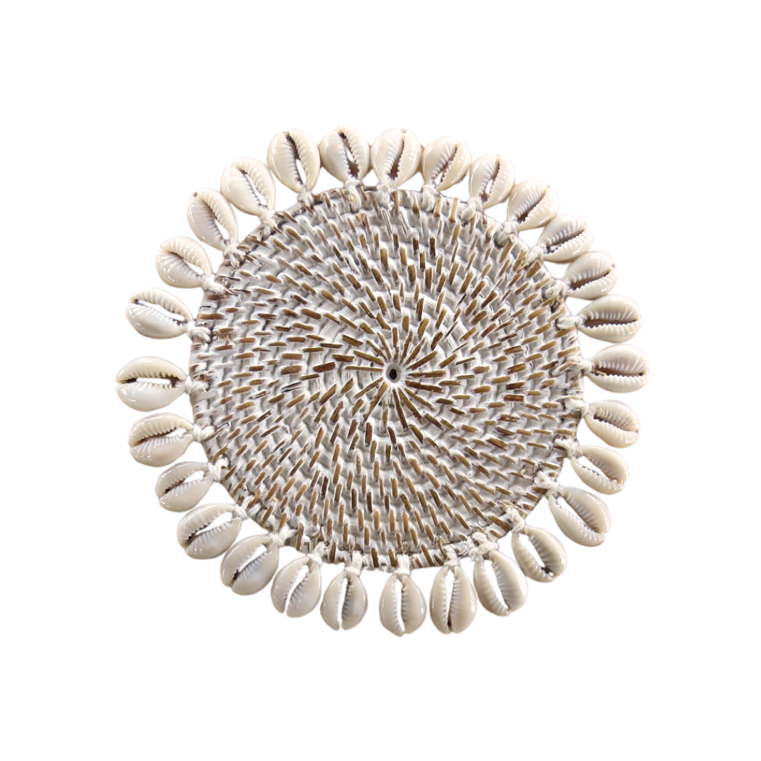 White Wash Rattan & Cowrie Shell Coaster