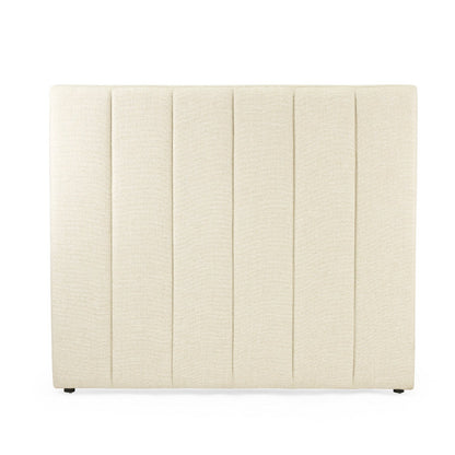 An upholstered rectangular headboard with vertical channel tufting, shown from the front on a plain white background.
