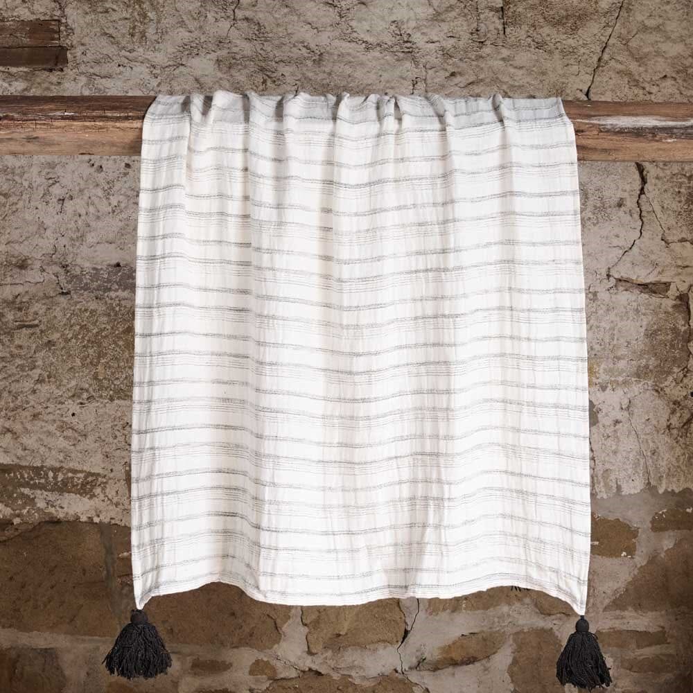 Alec Linen Throw - Off White w' Slate Stripe Sun Republic 