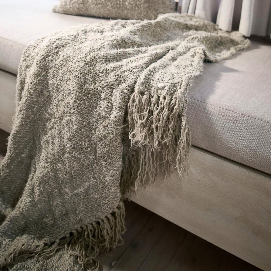 Alec Linen Throw - Off White w' Slate Stripe Sun Republic 