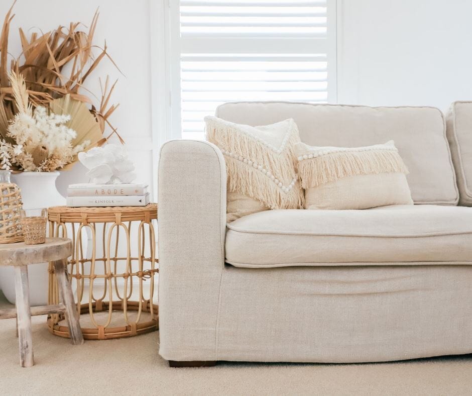 Amelia Shell Embellished Lumbar Cushion Cover 50x30cm - Handloomed Cotton with White Shells & Fringe Sun Republic 