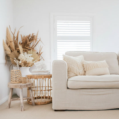 Amelia Shell Embellished Lumbar Cushion Cover 50x30cm - Handloomed Cotton with White Shells & Fringe Sun Republic 