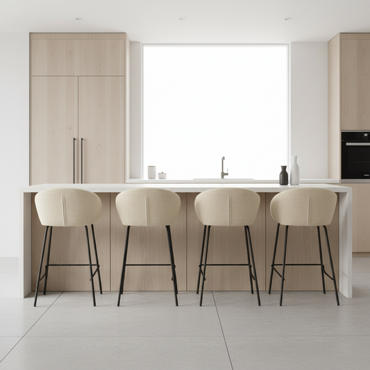 Aster Counter Stool - Natural Upholstery with Black Legs