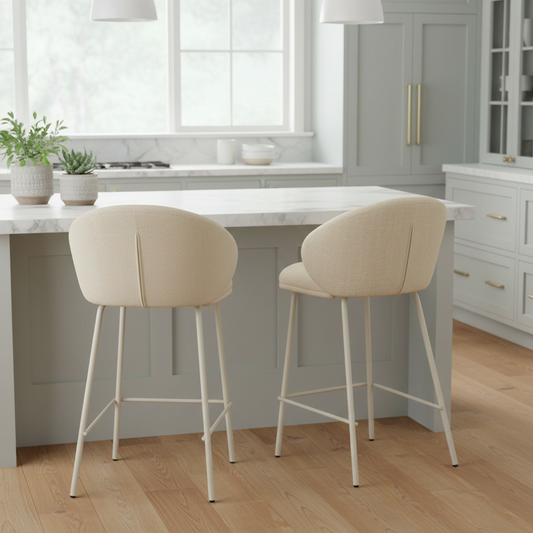Aster Counter Stool - Natural Upholstery with White Legs