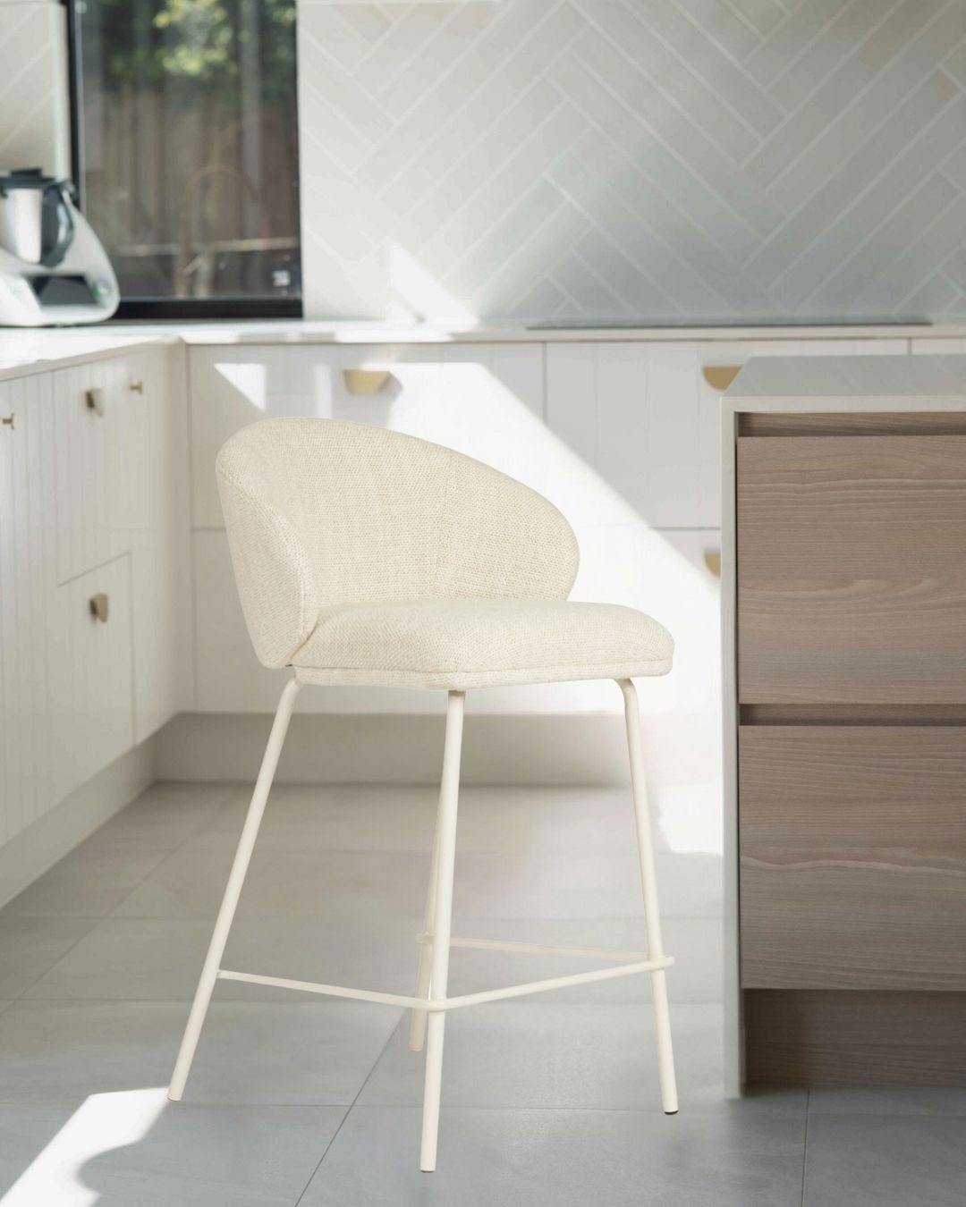 Aster Counter Stool - Natural Upholstery with White Legs Sun Republic 