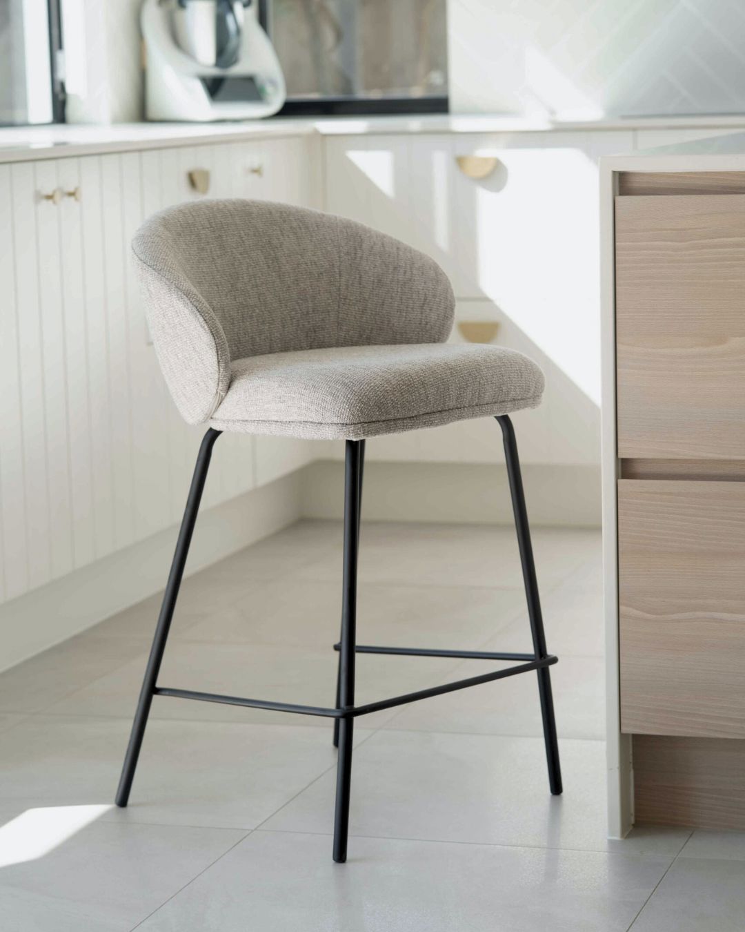 Aster Counter Stool - Pebble Upholstery with Black Legs Sun Republic 